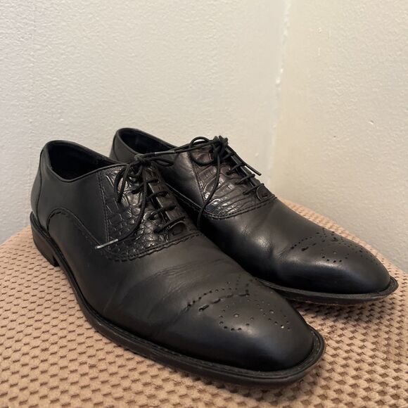 Belvedere Men’s Shoes Alligator & Calf Skin Leather Wingtip Dress Shoe, Black- 8 main image 7